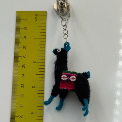 Wool Llama Keychain Black Teal South American Folk Art Boho Accessory