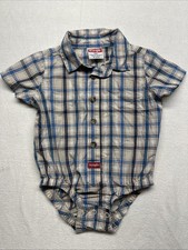 Wrangler Baby Infant Boy Western Plaid Bodysuit Blue And Tan 9M Button Closure