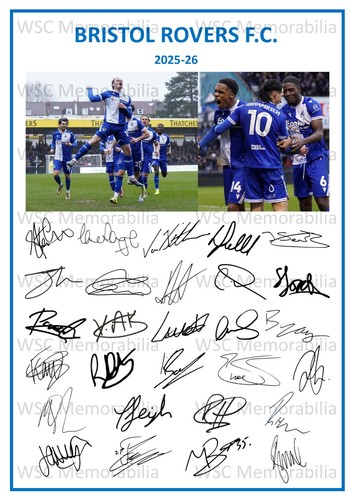 12267. 2025-26 Bristol Rovers Signed Team Photo Sheet (PRINTED AUTOGRAPHS - A4)