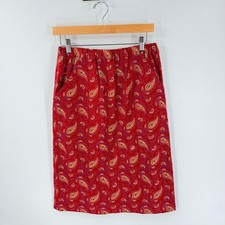 Vintage Handmade Paisley Knee Length Skirt Medium Cottage Elastic Waist Pockets