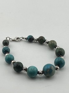 Turquoise Beaded Bracelet with Silver Accents Adjustable Clasp Handmade Jewelry