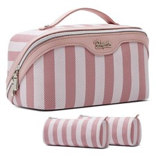 Travel Makeup Bag for Women: Large Cosmetic Bag Set of 3 - PU Leather Make up...