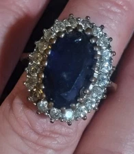 1950s-1960s Cocktail Ring Size 7 Synthetic Sapphire Diamond Stimulants Copper