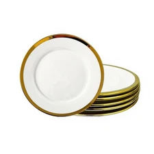 6-Piece Dessert Plates Set, 8" White Ceramic Gold Trim, Appetizer, Salad, Snack
