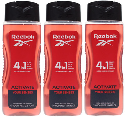 3x400ml Reebok 4-IN-1 (Körper, Gesicht, Haare, Bart) Duschgel für Männer - Aktivieren Sie Ihre 