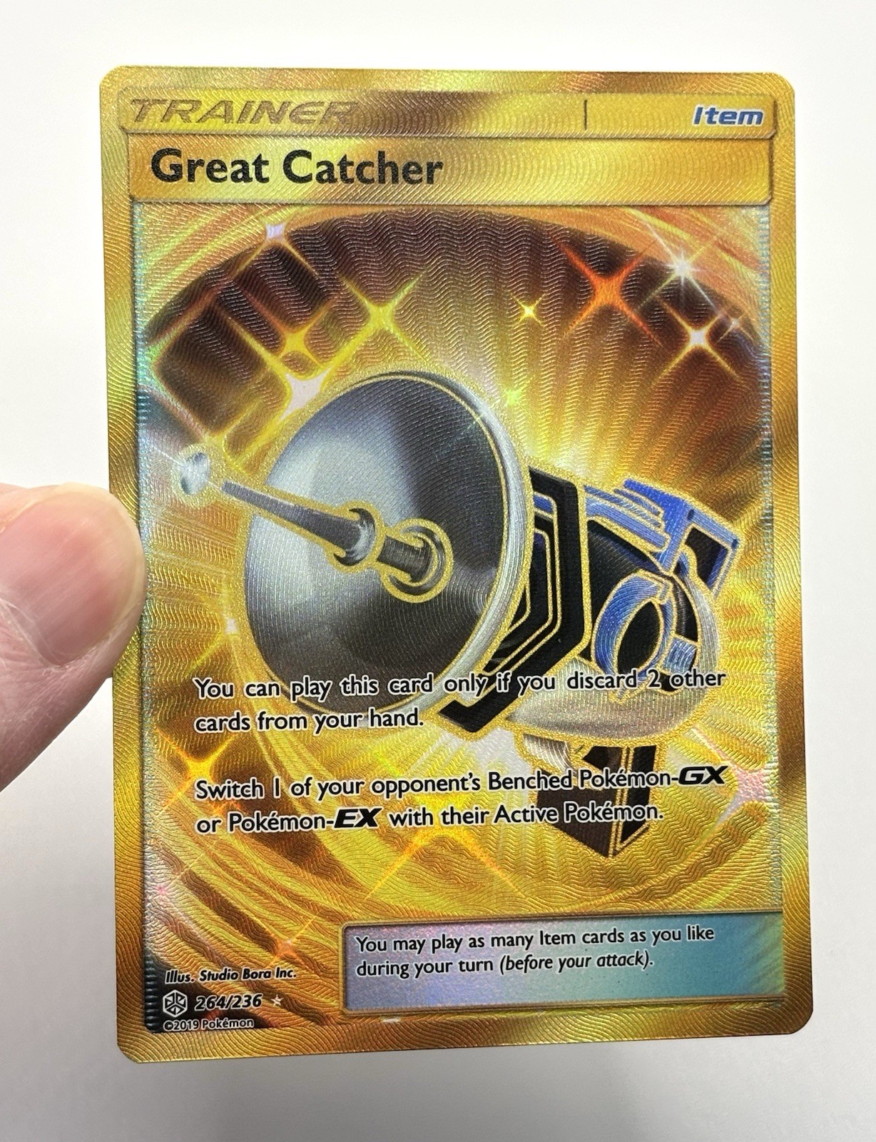 Pokémon TCG Great Catcher Hyper Rare Gold Cosmic Eclipse 264/236 Mint Pack Fresh