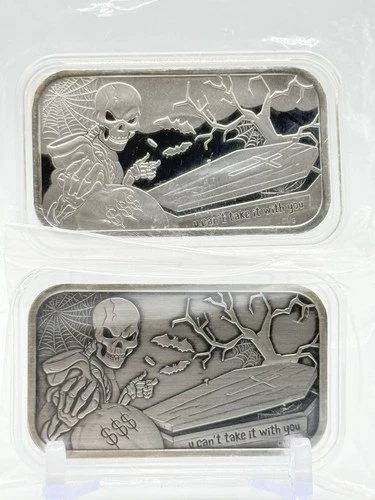 CMG Mint Cant Take it With You 2x 1- OZ .999 Fine Silver Bars w/ COA & Sticker