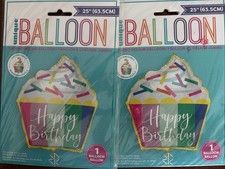  2 NEW Happy Birthday Cupcake Shaped 25  Helium Balloon Party Supplies Lot Of2