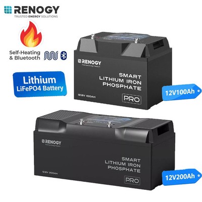 Renogy 12V 100Ah200Ah LiFePO4 Lithium Batterie Bluetooth 60+BMS IP67 5000 Zykle