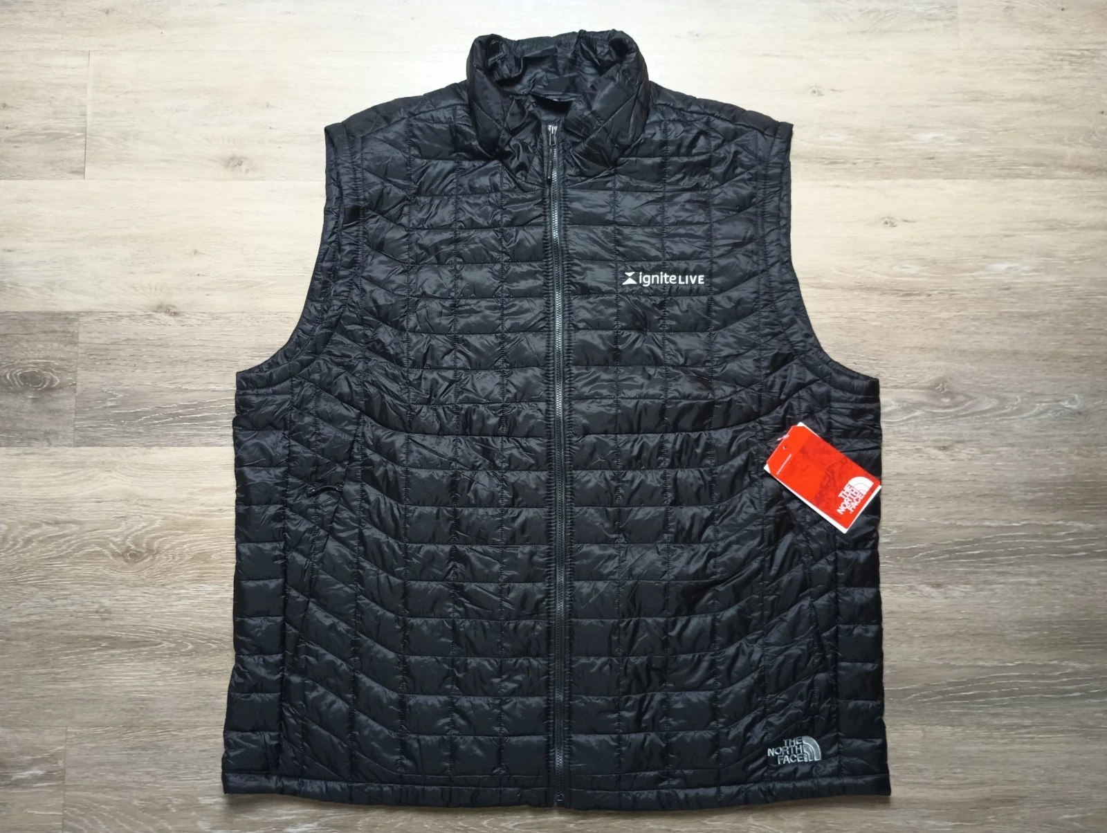 The North Face Black Thermoball Trekker Quilted Men's Vest Jacket Company Logo
