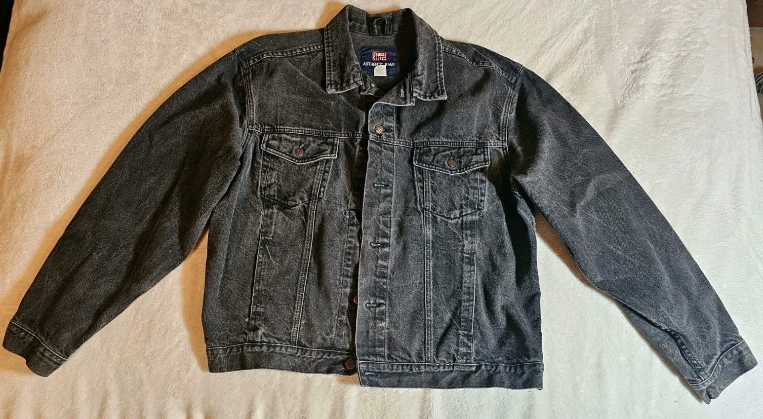 Vintage Faded Glory Jacket Mens Extra Large Black Denim Trucker Jean Bomber 90s