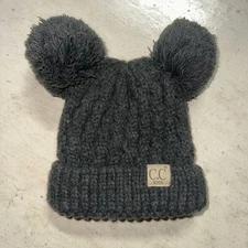 Kids Dark Melange Grey Double Pom Winter C.C Exclusives Beanie Hat Girl Youth