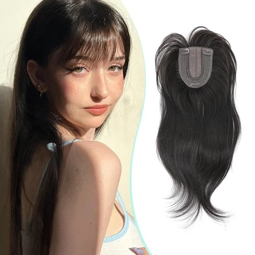 Fine Plus Fluffy Wispy Clip in Fringe, 18 Inch 360° Full Cover Hair Topper with