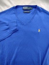 Polo Ralph Lauren Mens V Neck Sweater Blue Pima Cotton Size L