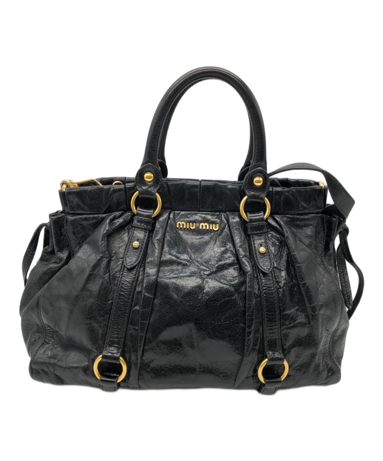 Miu Miu — Authentic MIU MIU Vitello Lux Hand Bag Leather Black SK1228