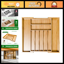 Expandable Bamboo Kitchen Drawer Organizer - Utensil Cutlery Tray for Flatware