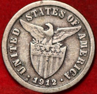 1912 S Philippines 10 Centavos Silver Foreign Coin