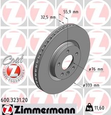 2x ZIMMERMANN Bremsscheibe COAT Z 600.3231.20 für T5 VW 2E4 TRANSPORTER MULTIVAN