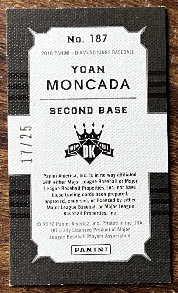 2016 Panini Diamond Kings Mini Black #187 - Yoan Moncada - #d /25 Red Sox Rookie - Image 4 of 4