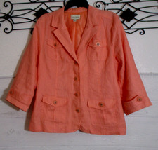 Studio Works Women's Linen Blazer Jacket Coral Pockets Long Sleeve Size L
