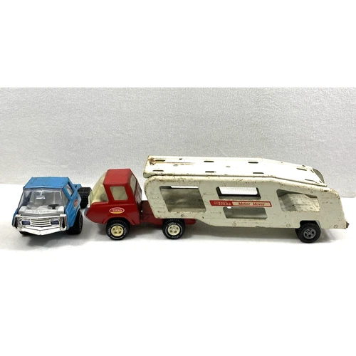 Vintage 1970s Mini Tonka Motor Mover Car Transporter Truck & Blue Toy Truck