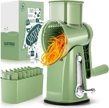 SUSTEAS Rotary Cheese Grater with Handle - Vegetable Shredder with 5 Well-Design