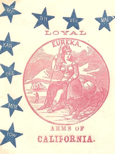 LOYAL Arms of CALIFORNIA Civil War Cover with 34 State Stars circa 1863 EUREKA
