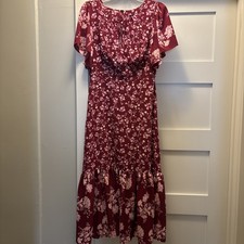 NWT  J. Crew Drapey Flutter-Sleeve Midi Dress In Burgundy Blooms Size 4 Lined