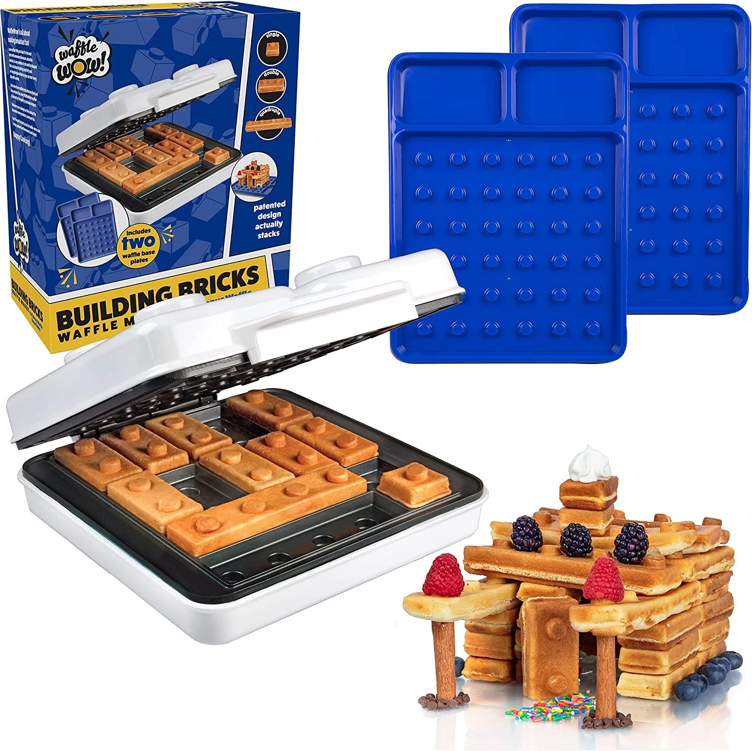Building Brick Electric Waffle Maker w 2 Construction Eating Plates Cook