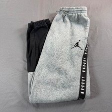 Jordan Boys Grey Black Fleece Jogger Sweatpants XL 13-15Y Jumpman Logo Taping