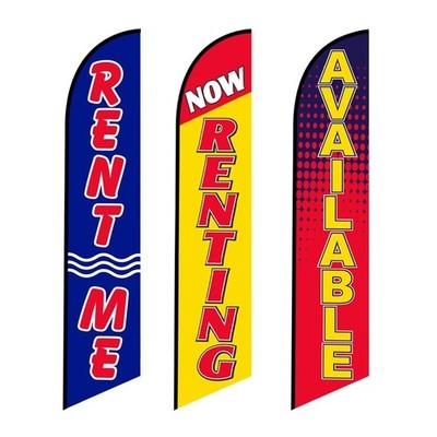 3 (three) Tall Swooper windless Feather Flags of Rent Me, Now Renting,...