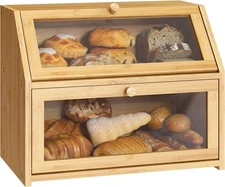 Farmhouse Bread Box for Kitchen Countertop Bread box Double Layer Bamboo 