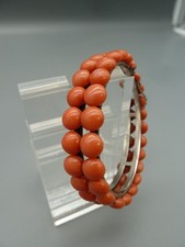 (KO) Art Deco Armreif Lachs Koralle TOP 2-Reihig 800 Silber salmon coral Ø 8mm