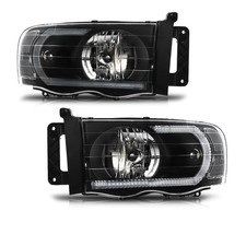 LED Headlamp Assembly Fit 02-05 Ram 1500 03-05 2500 3500 Black Clear Lens Pair