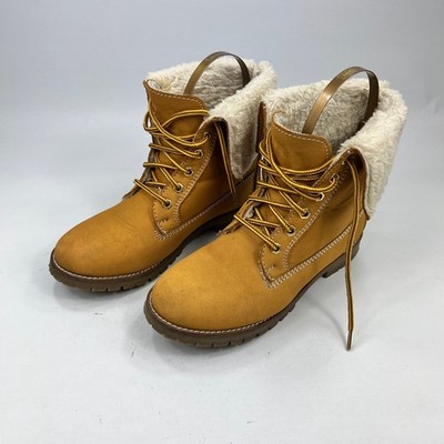 Skechers Damenstiefel hellbraun Kunstfell gefüttert UK 4,5 Schnürung Winter Freizeit