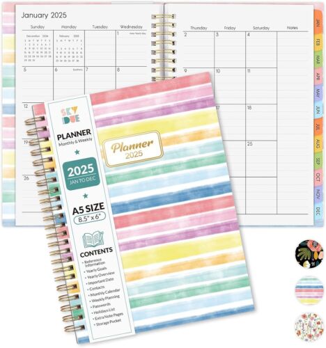 2025 Planner - A5 Weekly Monthly Planner, January 2025 December 2025, 6" x 8.5"