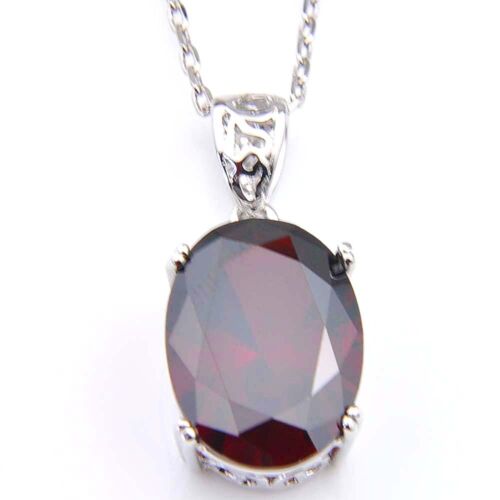 Oval Cut Natural  Fire Red Garnet Gemstone Platinum Plated Pendants Earrings Set - Picture 3 of 6