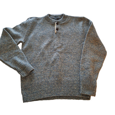 XL Sweater Virgin Wool Henley Pullover Mens Womens Gray Heather Bernette USA Vnt
