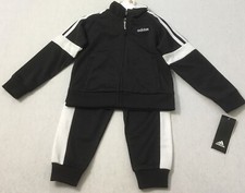 Adidas Boys 2 Piece Raglon Tricot Jacket and Pant Set AG6182 Black/White Size 2T