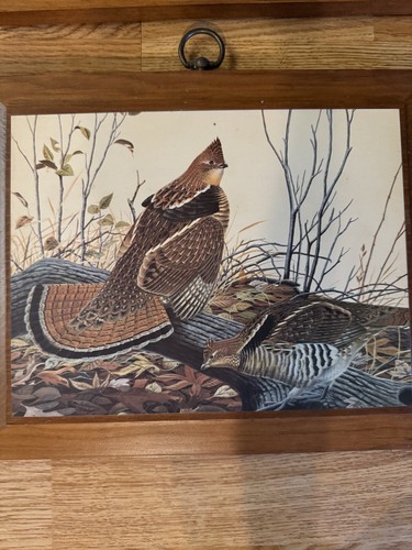 Set of 4 Vintage Wooden Plaques Decoupage Picture of game birds hunting rustic - Picture 4 of 9