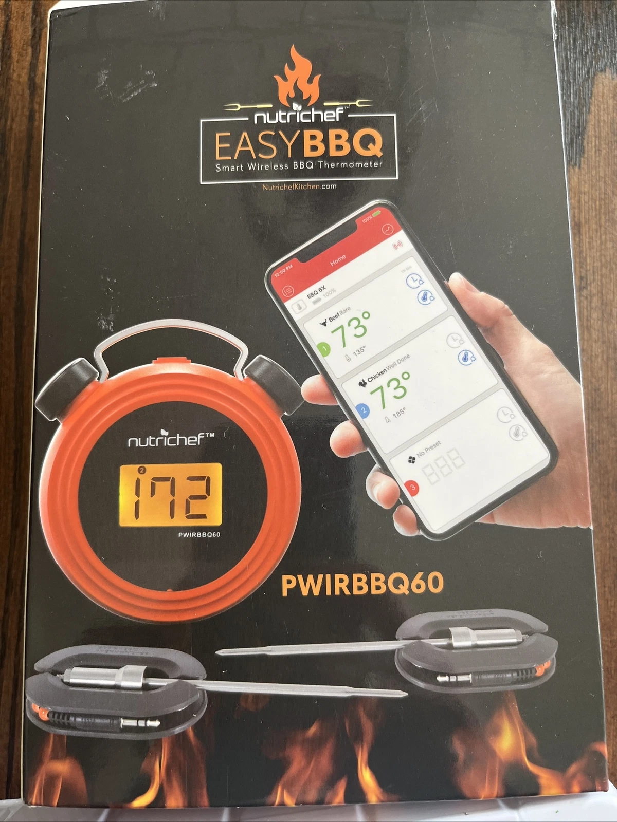 NutriChef PWIRBBQ60 Smart Bluetooth BBQ Grill Thermometer with Digital Display