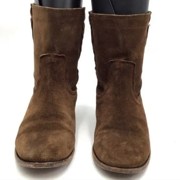 FRYE BOOTS Mujer Talla 9 Cara Corto Marrón Punta Redonda Tirar de Botines Foto 2 de 4