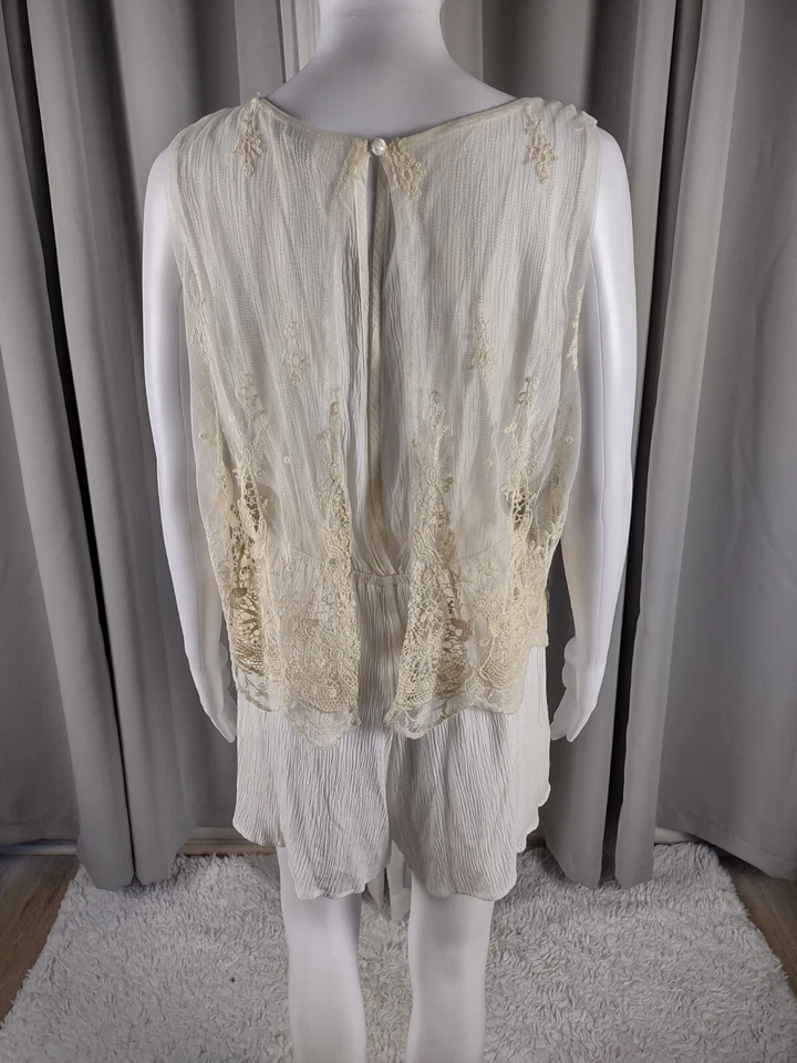 Mameluco de encaje sin mangas color crema marfil Charlotte Russe para mujer talla XL Foto 4 de 4