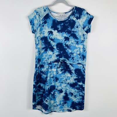 Jamie & Layla Dress Small Blue Tie Dye Drawstring Mini Knit Casual