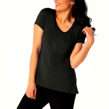 H by Halston Essentials Scoop-Neck Knit Top Size XS Short Sleeve Black A350264