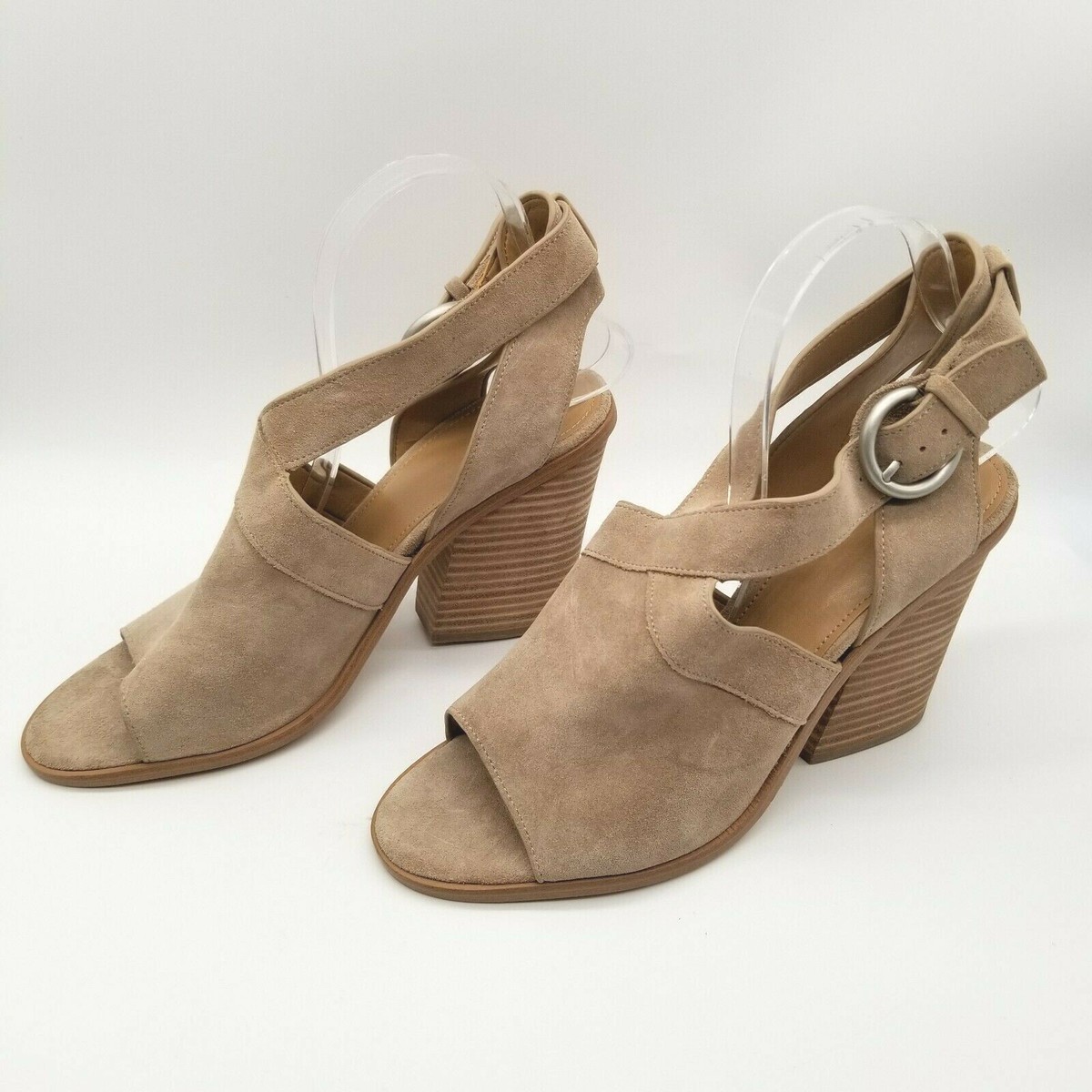 Marc Fisher Womens Beige Leather Open Toe Slingback Block Heels