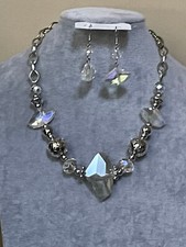 clear faceyed Glass Bead Silver Tone Bead Necklace earring set