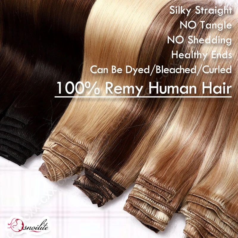 CLEARANCE 100% Human Hair Seamless Clip in Remy Hair Extensions Full Head Blonde - Image 3 of 4