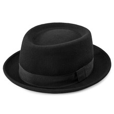 Mens-Pork-Pie-Hat Flat-Top-Bowler-Hat Wool-Fedora-Hat for Women S/M 