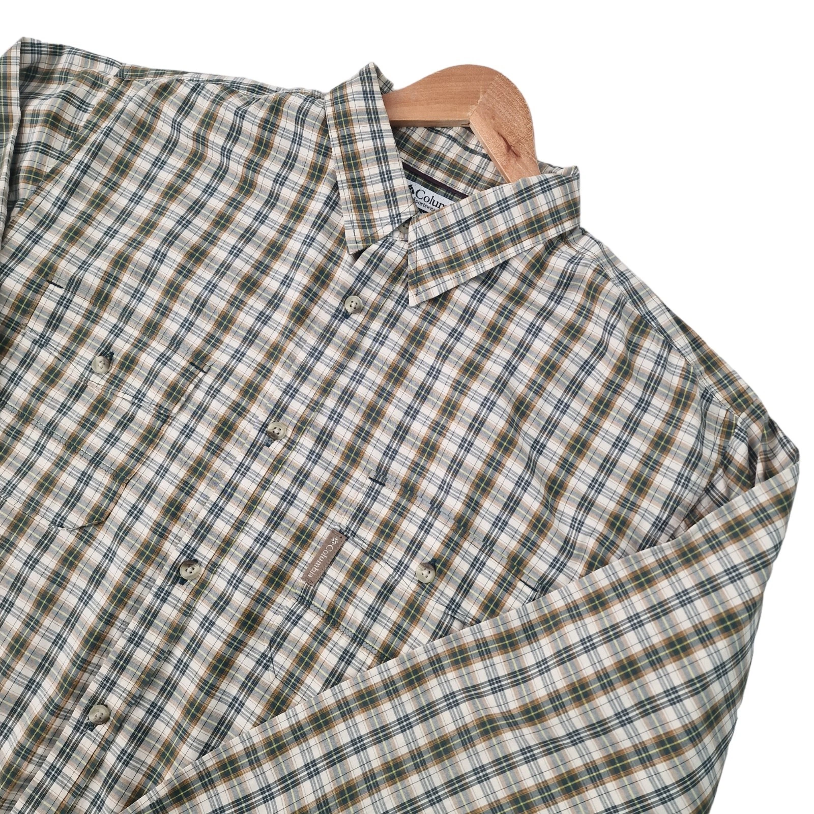 Columbia Mens Travel Shirt Size XL Check Oversized Walking Hiking Pockets